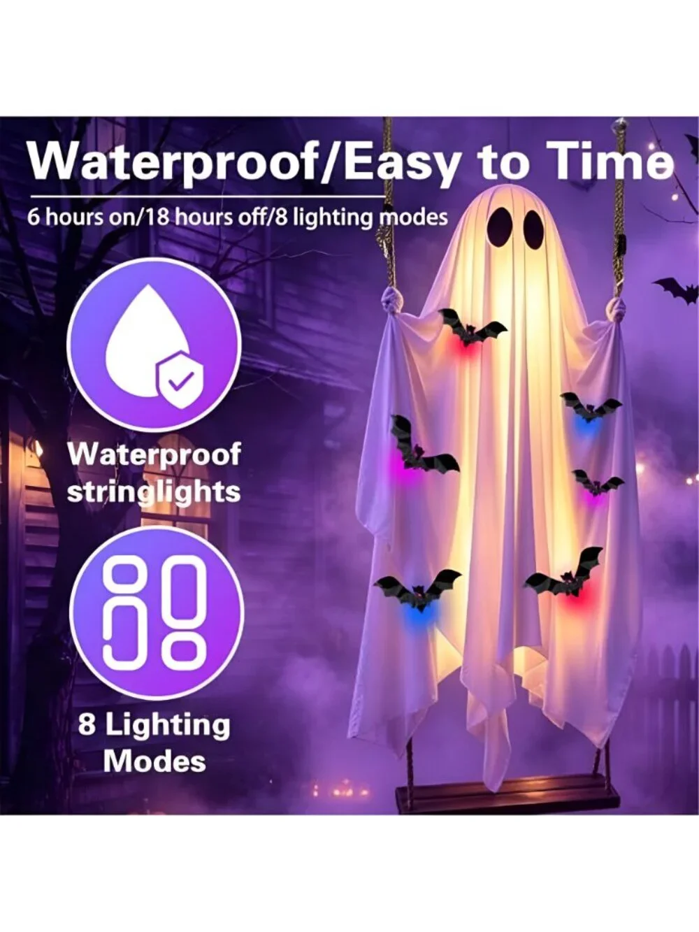 5FT Halloween Hanging Swing Ghost Decorations Outdoor with Lights, Large